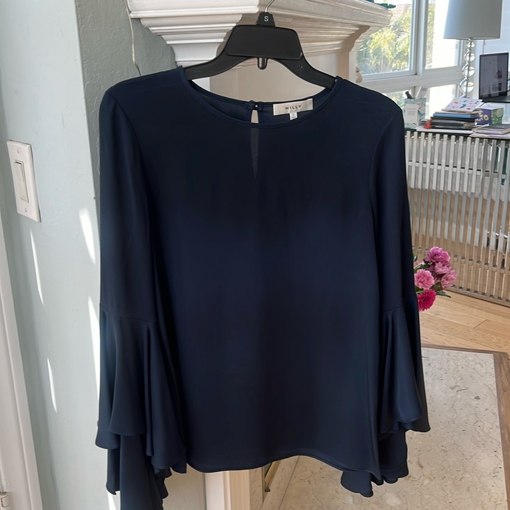 Milly Navy Blue Ruffle Sleeve Blouse